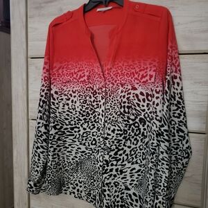 Calvin Klein Red and Black Leopard Print Blouse